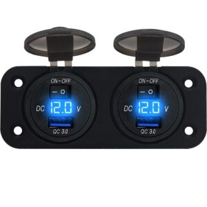 ProRide 12V USB Stopcontact met Schakelaar/Voltmeter - 5V/2.4A - Tweevoudig Inbouw - USB Autolader, Boot en Camper - Blauw