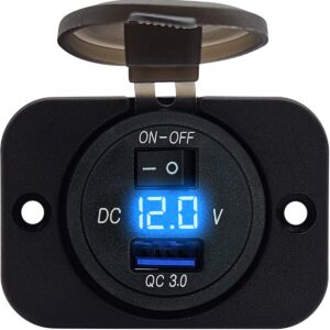 ProRide 12V USB Stopcontact 1 Poort Inbouw met Schakelaar/Voltmeter - 5V/2.4A - USB Autolader, Boot en Camper - Complete set - Blauw