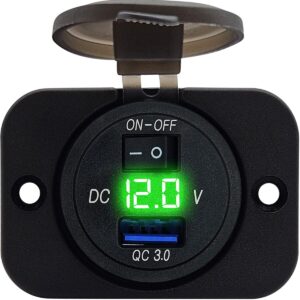 ProRide 12V USB Stopcontact 1 Poort Inbouw met Schakelaar/Voltmeter - 5V/2.4A - USB Autolader, Boot en Camper - Complete set - Groen
