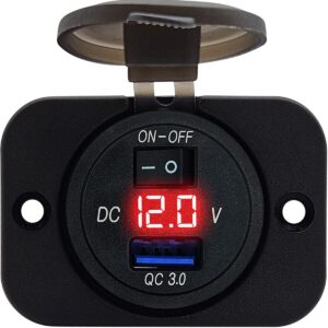 ProRide 12V USB Stopcontact 1 Poort Inbouw met Schakelaar/Voltmeter - 5V/2.4A - USB Autolader, Boot en Camper - Complete set - Rood