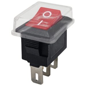 ProRide Mini Wipschakelaar ON/OFF KCD1-11 - met Beschermkapje - 3-pins - 13x8mm - Rechthoek - 250V/3A - Rood