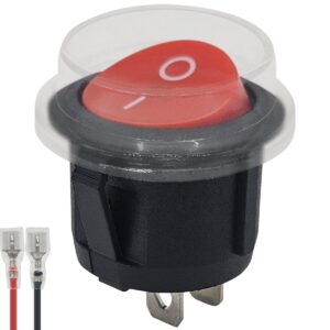 ProRide Wipschakelaar ON/OFF KCD2-202 - met Beschermkapje en Aansluitkabel - 2-pins - Rond ⌀20mm - 250V/6A - Rood