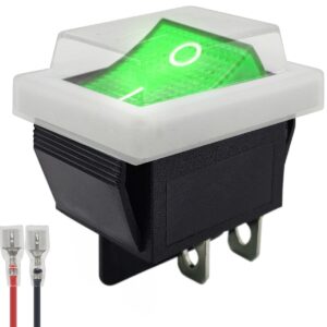 ProRide Wipschakelaar ON-OFF KCD4-202 - met Wit kapje en Aansluitkabel - 2 Polig - 250V/16A - 30x22mm - Groen met lampje