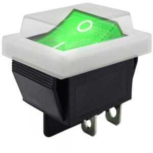 ProRide Wipschakelaar ON-OFF KCD4-202 - met Wit Beschermkapje - 2 Polig - 250V/16A - 30x22mm - Groen met controlelampje