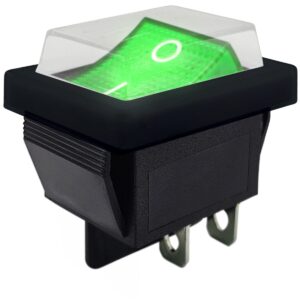 ProRide Wipschakelaar ON-OFF KCD4-202 - met Zwart Beschermkapje - 2 Polig - 250V/16A - 30x22mm - Groen met controlelampje