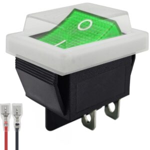 ProRide Wipschakelaar ON-OFF KCD4-202 - met Wit kapje en Aansluitkabel - 2 Polig - 250V/16A - 30x22mm - Groen zonder lampje