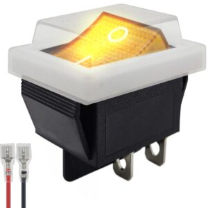 ProRide Wipschakelaar ON-OFF KCD4-202 - met Wit kapje en Aansluitkabel - 2 Polig - 250V/16A - 30x22mm - Oranje met lampje