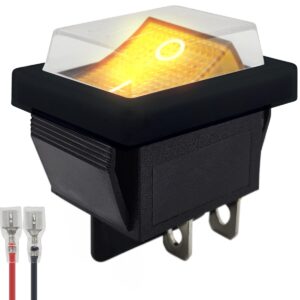 ProRide Wipschakelaar ON-OFF KCD4-202 - met Zwart kapje en Aansluitkabel - 2 Polig - 250V/16A - 30x22mm - Oranje met lampje