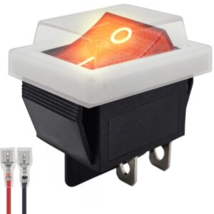 ProRide Wipschakelaar ON-OFF KCD4-202 - met Wit kapje en Aansluitkabel - 2 Polig - 250V/16A - 30x22mm - Rood met lampje