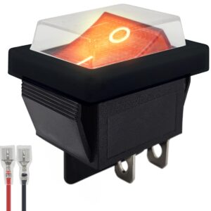 ProRide Wipschakelaar ON-OFF KCD4-202 - met Zwart kapje en Aansluitkabel - 2 Polig - 250V/16A - 30x22mm - Rood met lampje