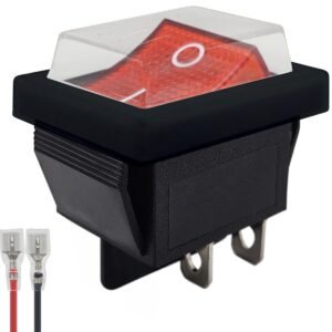 ProRide Wipschakelaar ON-OFF KCD4-202 - met Zwart kapje en Aansluitkabel - 2 Polig - 250V/16A - 30x22mm - Rood zonder lampje