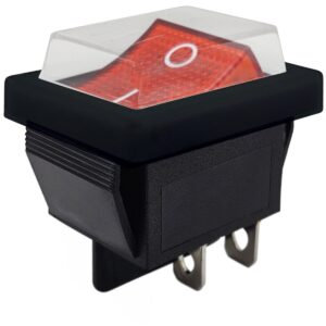 ProRide Wipschakelaar ON-OFF KCD4-202 - met Zwart Beschermkapje - 2 Polig - 250V/16A - 30x22mm - Rood zonder controlelampje