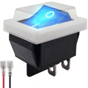 ProRide Wipschakelaar ON-OFF KCD4-202 - met Wit kapje en Aansluitkabel - 2 Polig - 250V/16A - 30x22mm - Blauw met lampje