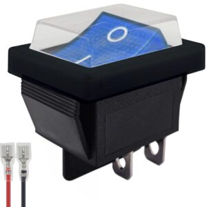 ProRide Wipschakelaar ON-OFF KCD4-202 - met Zwart kapje en Aansluitkabel - 2 Polig - 250V/16A - 30x22mm - Blauw zonder lampje