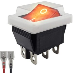 ProRide Wipschakelaar ON-OFF KCD4-202 - met Wit kapje en Aansluitkabel - 3 Polig - 250V/16A - 30x22mm - Rood met controlelampje