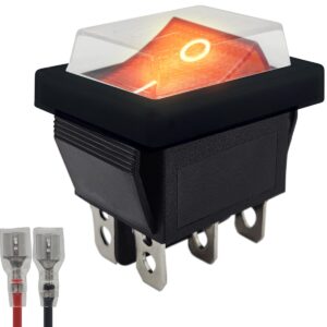 ProRide Wipschakelaar ON-OFF KCD4-202 - met Zwart kapje met Aansluitkabel - 3 Polig - 250V/16A - 30x22mm - Rood met controlelampje