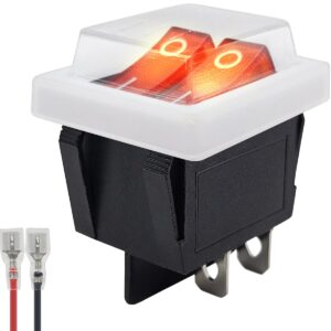 ProRide Dubbele Wipschakelaar ON-OFF KCD6-202 - met Wit kapje en Aansluitkabel - 2 Polig - 250V/16A - 30x22mm - Rood met lampje