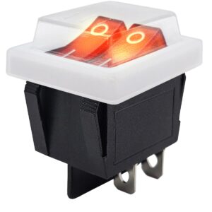 ProRide Dubbele Wipschakelaar ON-OFF KCD6-202 - met Wit Beschermkapje - 2 Polig - 250V/16A - 30x22mm - Rood met controlelampje