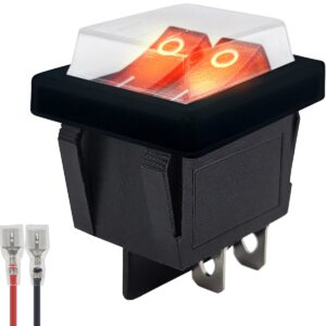 ProRide Dubbele Wipschakelaar ON-OFF KCD6-202 - met Zwart kapje en Aansluitkabel - 2 Polig - 250V/16A - 30x22mm - Rood met lampje