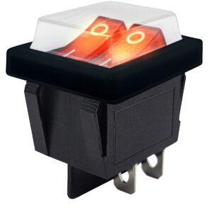 ProRide Dubbele Wipschakelaar ON-OFF KCD6-202 - met Zwart Beschermkapje - 2 Polig - 250V/16A - 30x22mm - Rood met controlelampje