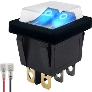 ProRide Dubbele Wipschakelaar ON-OFF KCD6-202 - met Zwart kapje en Aansluitkabel - 3 Polig - 250V/16A - 30x22mm - Blauw met lampje