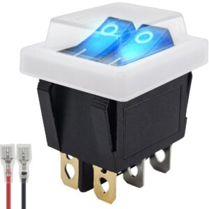 ProRide Dubbele Wipschakelaar ON-OFF KCD6-202 - met Wit kapje en Aansluitkabel - 3 Polig - 250V/16A - 30x22mm - Blauw met lampje