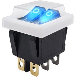 ProRide Dubbele Wipschakelaar ON-OFF KCD6-202 - met Wit Beschermkapje - 3 Polig - 250V/16A - 30x22mm - Blauw met controlelampje