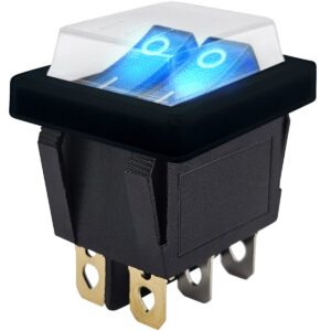 ProRide Dubbele Wipschakelaar ON-OFF KCD6-202 - met Zwart Beschermkapje - 3 Polig - 250V/16A - 30x22mm - Blauw met controlelampje