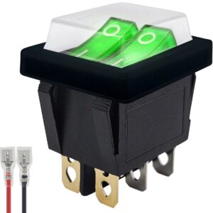 ProRide Dubbele Wipschakelaar ON-OFF KCD6-202 - met Zwart kapje en Aansluitkabel - 3 Polig - 250V/16A - 30x22mm - Groen met lampje