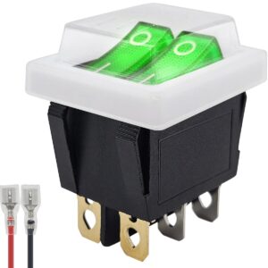 ProRide Dubbele Wipschakelaar ON-OFF KCD6-202 - met Wit kapje en Aansluitkabel - 3 Polig - 250V/16A - 30x22mm - Groen met lampje