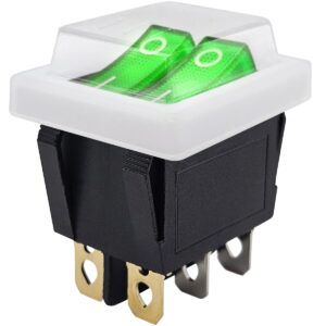 ProRide Dubbele Wipschakelaar ON-OFF KCD6-202 - met Wit Beschermkapje - 3 Polig - 250V/16A - 30x22mm - Groen met controlelampje