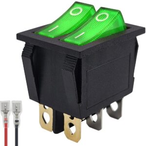 ProRide Dubbele Wipschakelaar ON-OFF KCD6-202 - met Aansluitkabel - 3 Polig - 250V/16A - 30x22mm - Groen met lampje