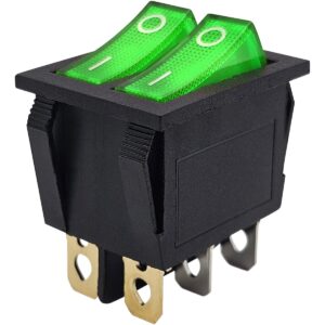 ProRide Dubbele Wipschakelaar ON-OFF KCD6-202 - 3 Polig - 250V/16A - 30x22mm - Groen met controlelampje