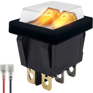 ProRide Dubbele Wipschakelaar ON-OFF KCD6-202 - met Zwart kapje en Aansluitkabel - 3 Polig - 250V/16A - 30x22mm - Oranje met lampje