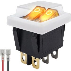 ProRide Dubbele Wipschakelaar ON-OFF KCD6-202 - met Wit kapje en Aansluitkabel - 3 Polig - 250V/16A - 30x22mm - Oranje met lampje