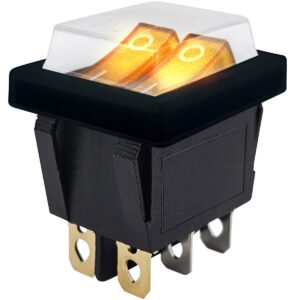 ProRide Dubbele Wipschakelaar ON-OFF KCD6-202 - met Zwart Beschermkapje - 3 Polig - 250V/16A - 30x22mm - Oranje met controlelampje