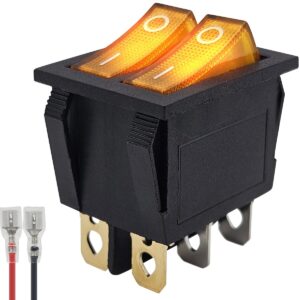 ProRide Dubbele Wipschakelaar ON-OFF KCD6-202 - met Aansluitkabel - 3 Polig - 250V/16A - 30x22mm - Oranje met lampje