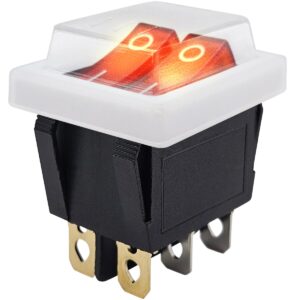 ProRide Dubbele Wipschakelaar ON-OFF KCD6-202 - met Wit Beschermkapje - 3 Polig - 250V/16A - 30x22mm - Rood met controlelampje