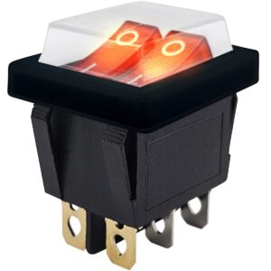 ProRide Dubbele Wipschakelaar ON-OFF KCD6-202 - met Zwart Beschermkapje - 3 Polig - 250V/16A - 30x22mm - Rood met controlelampje