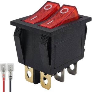 ProRide Dubbele Wipschakelaar ON-OFF KCD6-202 - met Aansluitkabel - 3 Polig - 250V/16A - 30x22mm - Rood met lampje