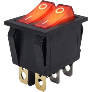 ProRide Dubbele Wipschakelaar ON-OFF KCD6-202 - 3 Polig - 250V/16A - 30x22mm - Rood met controlelampje