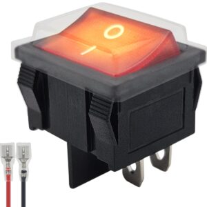 ProRide Wipschakelaar ON-OFF KCD5-202 - met Beschermkapje en Aansluitkabel  - 2 Polig - 250V/6A - Rood met lampje