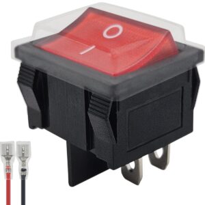 ProRide Wipschakelaar ON-OFF KCD5-202 - met Beschermkapje en Aansluitkabel - 2 Polig - 250V/6A - Rood zonder lampje