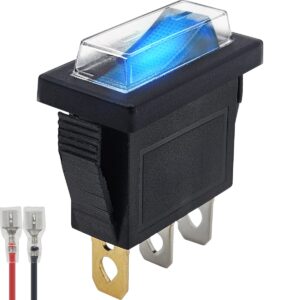 ProRide Wipschakelaar ON-OFF KCD3-12 - met Beschermkapje en Aansluitkabel - Zonder opdruk - 3 pins - Rechthoek - 12V/20A - Blauw