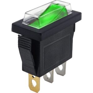 ProRide Wipschakelaar ON-OFF KCD3-12 - met Beschermkapje - Zonder opdruk - 3 pins - Rechthoek - 12V/20A - Groen