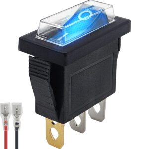 ProRide Wipschakelaar ON-OFF KCD3-12 - met Beschermkapje en Aansluitkabel - 3 pins - Rechthoek - 12V/20A - Blauw