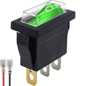 ProRide Wipschakelaar ON-OFF KCD3-12 - met Beschermkapje en Aansluitkabel - 3 pins - Rechthoek - 12V/20A - Groen