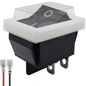 ProRide Wipschakelaar ON-OFF KCD4-202 - met Wit kapje en Aansluitkabel - 2 Polig - 250V/16A - 30x22mm - Zwart zonder lampje