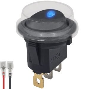 ProRide Wipschakelaar ON-OFF KCD2-12 - met Beschermkapje en Aansluitkabel - 3 pins - Rond - 12V/20A - LED indicator Blauw