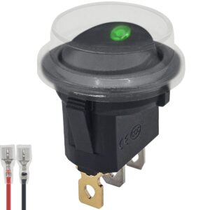 ProRide Wipschakelaar ON-OFF KCD2-12 - met Beschermkapje en Aansluitkabel - 3 pins - Rond - 12V/20A - LED indicator Groen
